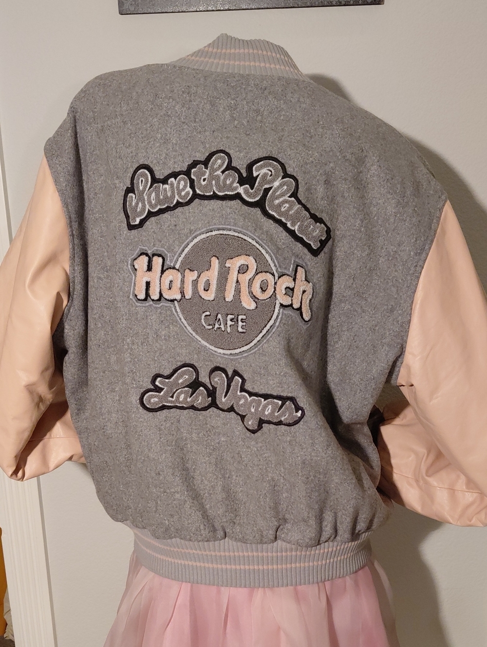 Hard Rock Cafe Las Vegas Women's Gray & Pink Bomber Jacket